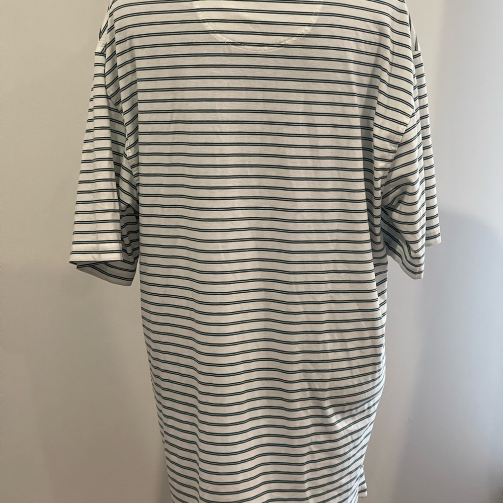 Oxford Golf L Striped Polo Shirt - Green and White‎ 417 - Picture 4 of 7